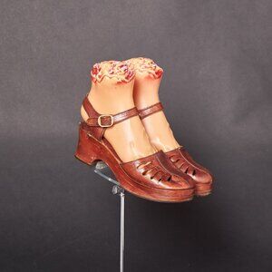 1960s Roebucks Made in Brazil Brown Leather Clogs Sandals Heels